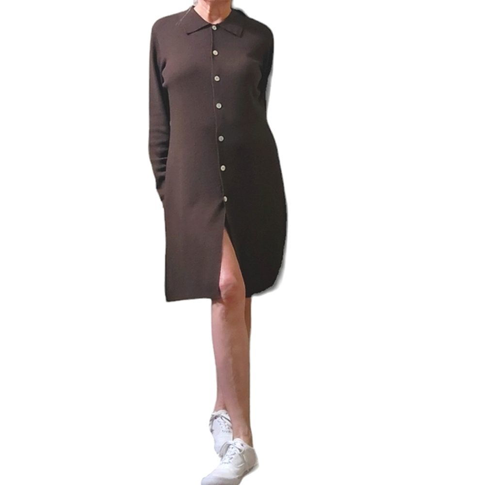 Vintage Laura Ashley Minimalist Office  Shirt Dress Sz M mocha brown
